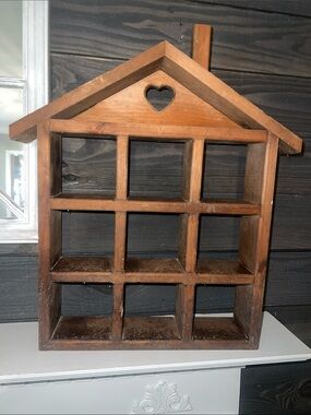 Large Vintage Rustic Brown Wooden House Shelf Wall Decor - Brown 1980’s country
